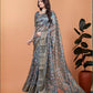 Rajwada Blue Greyish Cotton Blend Printed Saree For Women
