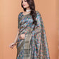 Rajwada Blue Greyish Cotton Blend Printed Saree For Women