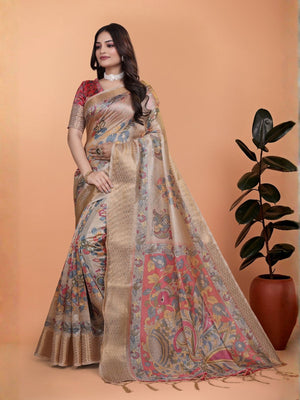 Rajwada  Multicolor Cotton Blend Printed Saree For Women