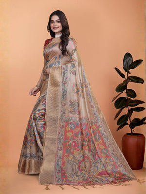 Rajwada  Multicolor Cotton Blend Printed Saree For Women