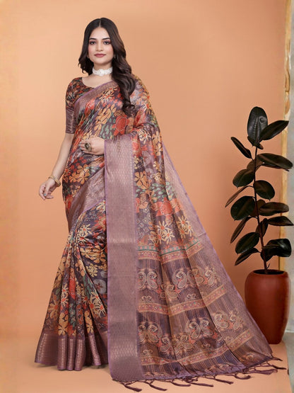 Rajwada Multicolor  Cotton Blend Printed Saree For Women