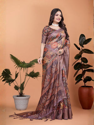 Rajwada Multicolor  Cotton Blend Printed Saree For Women