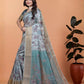 Rajwada Light Blue Cotton Blend Printed Saree For Women