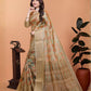 Rajwada Beige Gold Cotton Blend Printed Saree For Women