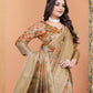 Rajwada Beige Gold Cotton Blend Printed Saree For Women