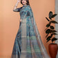 Rajwada Teal Blue Cotton Blend Printed Saree For Women