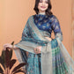Rajwada Teal Blue Cotton Blend Printed Saree For Women