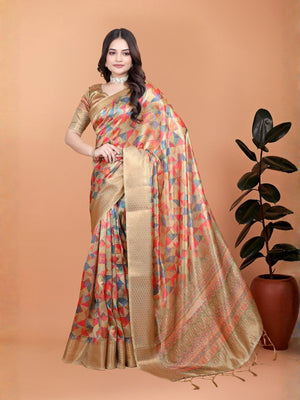 Rajwada Multicolor Cotton Blend Printed Saree For Women