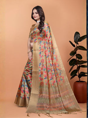 Rajwada Multicolor Cotton Blend Printed Saree For Women