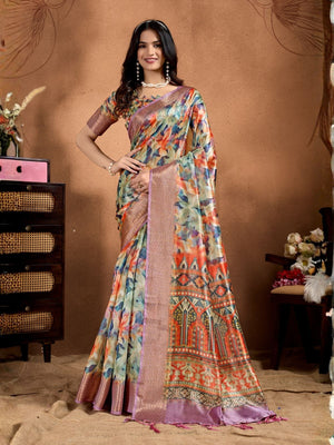 Rajwada Multicolor Cotton Blend Printed Saree For Women
