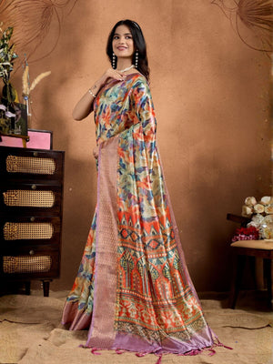 Rajwada Multicolor Cotton Blend Printed Saree For Women