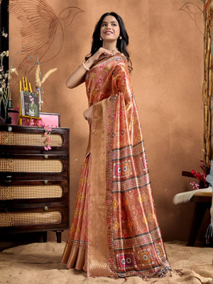 Rajwada Rust  Cotton Blend Printed Saree For Women