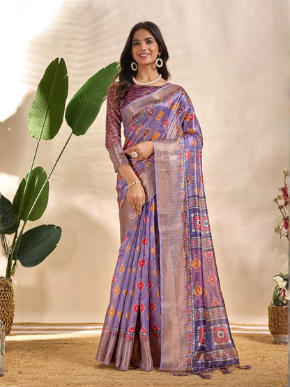 Rajwada Purple  Cotton Blend Printed Saree For Women