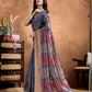 Rajwada Steel Blue Cotton Blend Printed Saree For Women