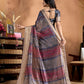Rajwada Steel Blue Cotton Blend Printed Saree For Women