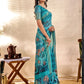 Rajwada Aqua Blue Cotton Blend Printed Saree For Women