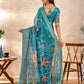 Rajwada Aqua Blue Cotton Blend Printed Saree For Women