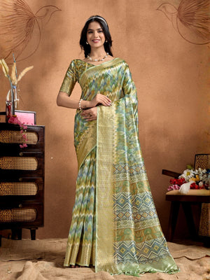 Rajwada Sage green Cotton Blend Printed Saree For Women