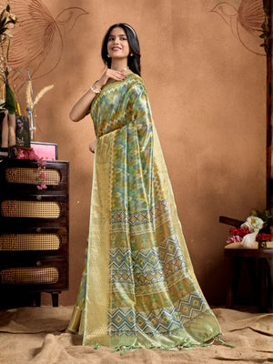 Rajwada Sage green Cotton Blend Printed Saree For Women