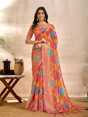 Rajwada Multicolor Cotton Blend Printed Saree For Women
