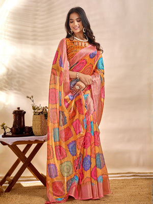 Rajwada Multicolor Cotton Blend Printed Saree For Women