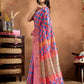 Rajwada Pink And Blue Cotton Blend Printed Saree For Women
