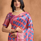 Rajwada Pink And Blue Cotton Blend Printed Saree For Women