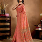 Rajwada Peach Cotton Blend Printed Saree For Women