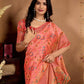 Rajwada Peach Cotton Blend Printed Saree For Women