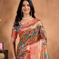 Rajwada Peach And Green Cotton Blend Printed Saree For Women