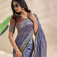 Rajwada Steel Blue Cotton Blend Printed Saree For Women