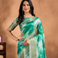 Rajwada Sea Green Cotton Blend Printed Saree For Women