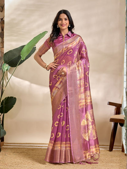 Rajwada Magenta Cotton Blend Printed Saree For Women