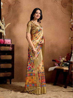 Rajwada Multicolor Cotton Blend Printed Saree For Women