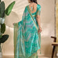 Rajwada Aqua Green Cotton Blend Printed Saree For Women