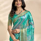 Rajwada Aqua Green Cotton Blend Printed Saree For Women