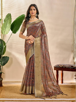 Rajwada Multicolor Cotton Blend Printed Saree For Women