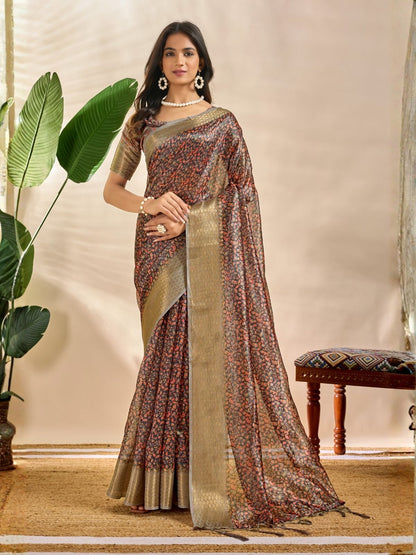 Rajwada Multicolor Cotton Blend Printed Saree For Women