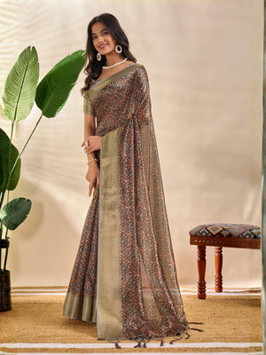 Rajwada Multicolor Cotton Blend Printed Saree For Women