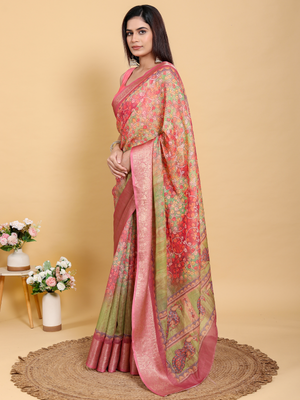 Rajwada Dusty Rose Pink Cotton Printed Saree For Women