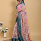 Rajwada Peach And Teal Blue Cotton Printed Saree For Women