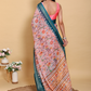 Rajwada Peach And Teal Blue Cotton Printed Saree For Women