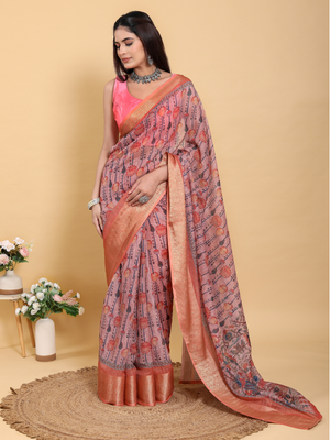 Rajwada Dusty Mauve Cotton Printed Saree For Women