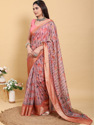 Rajwada Dusty Mauve Cotton Printed Saree For Women