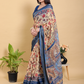 Rajwada Cream And Blue Cotton Printed Saree For Women