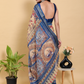 Rajwada Cream And Blue Cotton Printed Saree For Women
