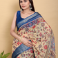 Rajwada Cream And Blue Cotton Printed Saree For Women