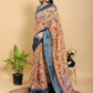 Rajwada Cream And Teal Cotton Printed Saree For Women