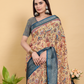 Rajwada Cream And Teal Cotton Printed Saree For Women