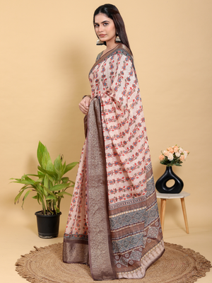 Rajwada Off White Cotton Printed Saree For Women